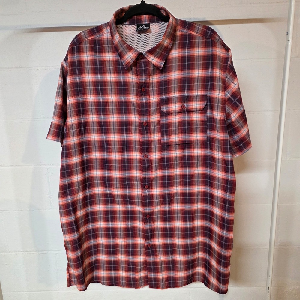 American Outback Men XLT Plaid Short Sleeve Shirt Red Orange Breathable‎ Mesh